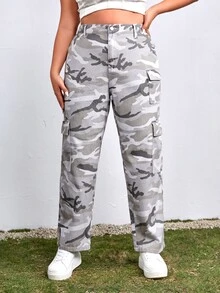 Plus Flap Pocket Cargo Jeans - Multicolor - View 3