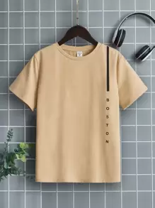 SHEIN Boys Letter Graphic Tee - Khaki - View 1