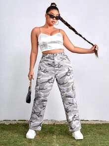 Plus Flap Pocket Cargo Jeans - Multicolor - View 5