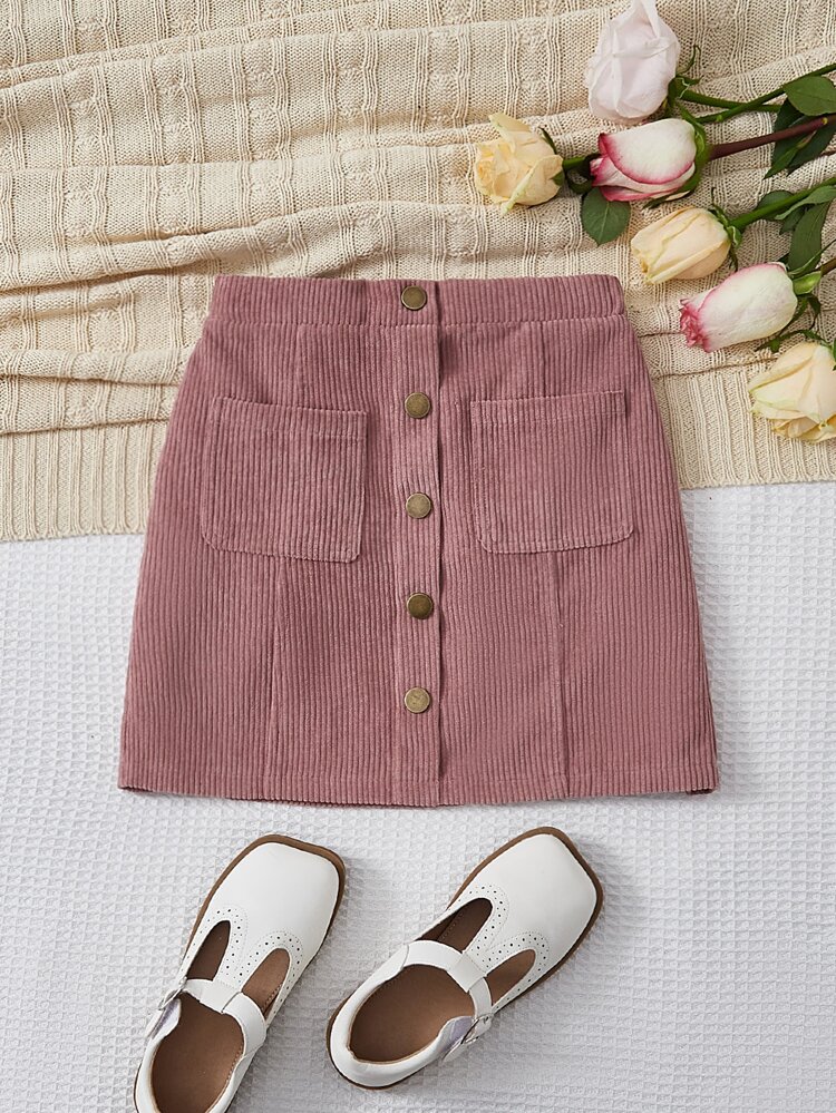 Tween Girl Button Front Dual Pocket Corduroy Skirt,Kids