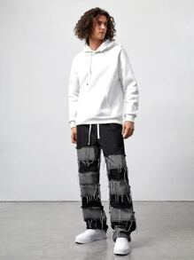 ROMWE MEN ROMWE Avant 男士棉质原色直筒宽松牛仔裤，学校风 - 黑色 - 查看 2