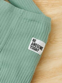 SHEIN Toddler Girls Ruffle Trim Tee & Letter Patched Leggings - Mint Green - View 3