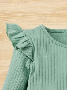 SHEIN Toddler Girls Ruffle Trim Tee & Letter Patched Leggings - Mint Green - View 4