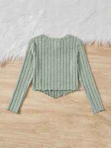 SHEIN Tween Girl純色長袖T卹，帶有荷葉邊和手帕邊 - 薄荷綠 - 查看 2