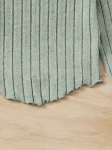 SHEIN Tween Girl純色長袖T卹，帶有荷葉邊和手帕邊 - 薄荷綠 - 查看 3