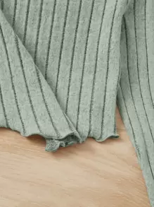 SHEIN Tween Girl純色長袖T卹，帶有荷葉邊和手帕邊 - 薄荷綠 - 查看 4