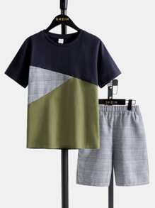 SHEIN Boys Cut And Sew Tee & Shorts - Multicolor - View 1