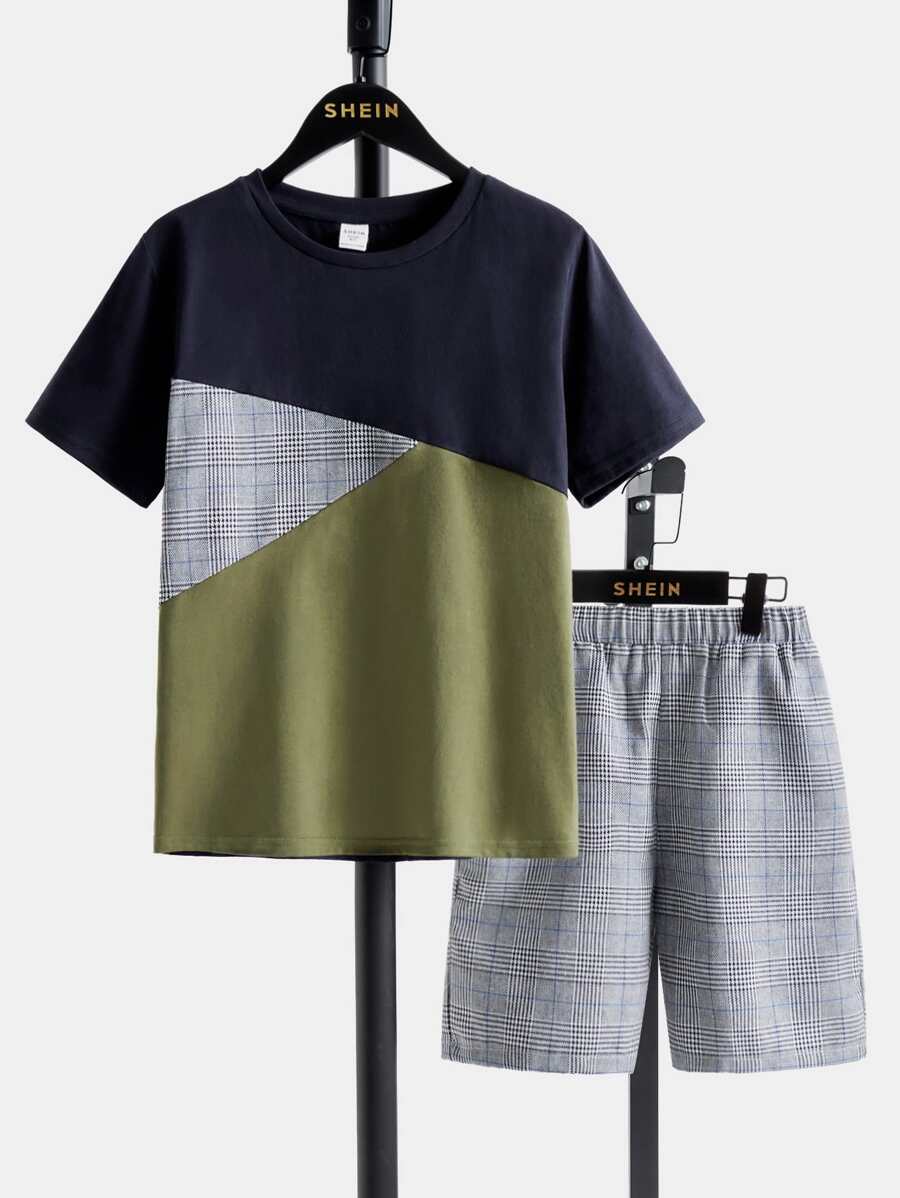 SHEIN Boys Cut And Sew Tee & Shorts - Multicolor - View 1