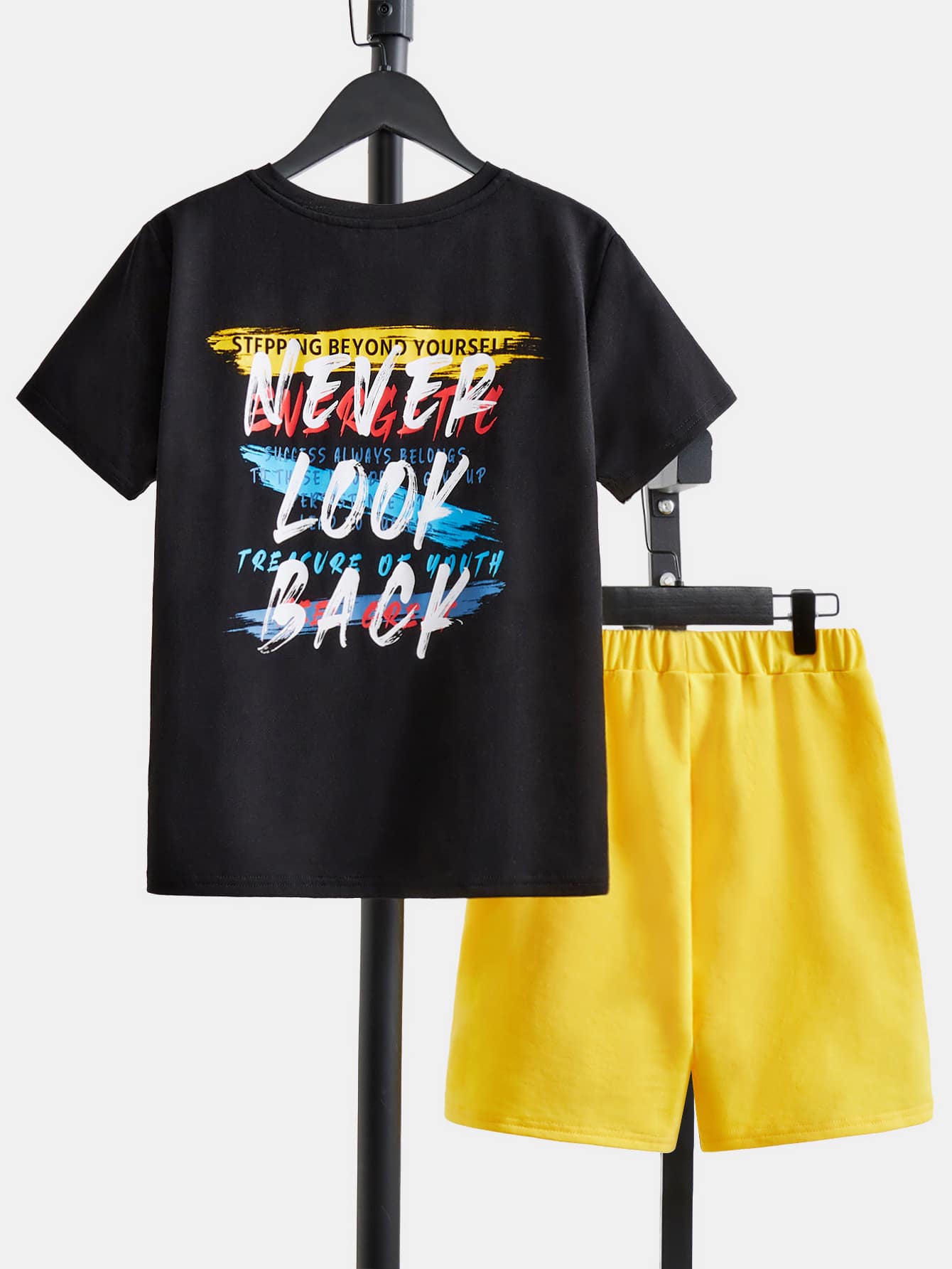 SHEIN Boys Slogan Graphic Tee & Shorts - Multicolor - View 1
