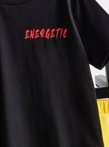 SHEIN Boys Slogan Graphic Tee & Shorts - Multicolor - View 3
