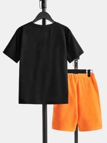 SHEIN Boys Basketball Print Tee & Shorts - Multicolor - View 2