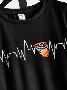 SHEIN Boys Basketball Print Tee & Shorts - Multicolor - View 3