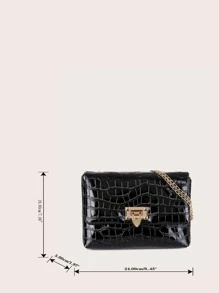 Bolso bandolera con cadena con cocodrilo en relieve - Negro - Ver 3