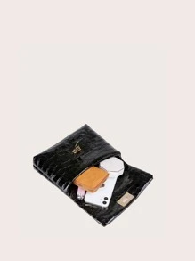 Bolso bandolera con cadena con cocodrilo en relieve - Negro - Ver 5