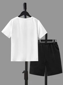 SHEIN Tween Boy Eagle Print Tee & Shorts - White - View 2