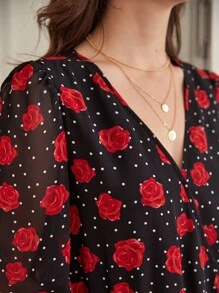 SHEIN Frenchy Polka Dot & Floral Print Bodysuit - Multicolor - View 2