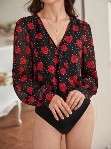 SHEIN Frenchy Polka Dot & Floral Print Bodysuit - Multicolor - View 3