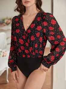 SHEIN Frenchy Polka Dot & Floral Print Bodysuit - Multicolor - View 4