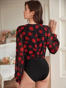 SHEIN Frenchy Polka Dot & Floral Print Bodysuit - Multicolor - View 5