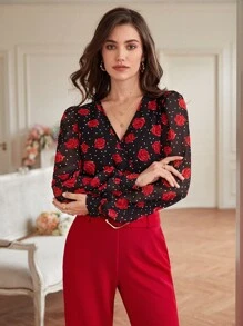 SHEIN Frenchy Polka Dot & Floral Print Bodysuit - Multicolor - View 6