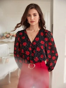 SHEIN Frenchy Polka Dot & Floral Print Bodysuit - Multicolor - View 7