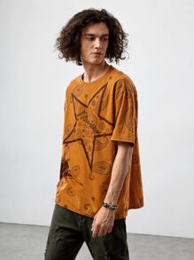 ROMWE MEN Guys Paisley Print Tee - Brown - View 5
