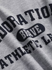 DAZY 字母图案撞色插肩袖T恤、短款上衣 女式学院风上衣 - 灰色 - 查看 3