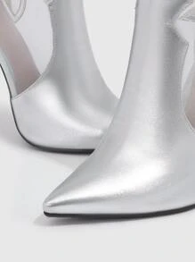 CUCCOO SZL Botas clásicas de color metálico panel con malla de punta con tacón delgado - Plateado - Ver 3