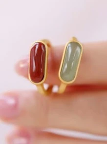 2入組男士幾何裝飾戒指銅 - 彩色 - 查看 6