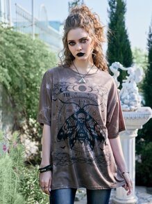 ROMWE Goth Tie Dye Butterfly Graphic Oversized Tee - Multicolor - View 2