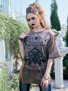 ROMWE Goth Tie Dye Butterfly Graphic Oversized Tee - Multicolor - View 1