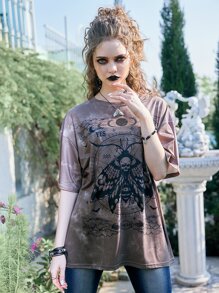 ROMWE Goth Tie Dye Butterfly Graphic Oversized Tee - Multicolor - View 4
