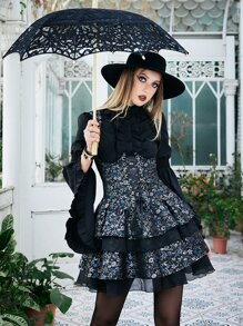 Goth Vestido de tirantes con estampado floral bajo a capas - Multicolor - Ver 2