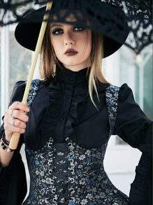Goth Vestido de tirantes con estampado floral bajo a capas - Multicolor - Ver 8
