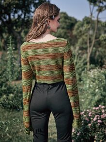 ROMWE Goth Space Dye Flounce Sleeve Crop Sweater - Multicolor - View 7