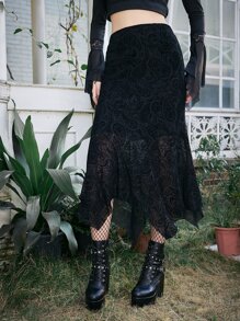 ROMWE Goth Paisley Print Asymmetrical Hem Skirt - Black - View 4