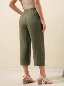 EMERY ROSE Solid Wide Leg Trousers - Army Green - View 2