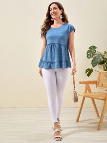 EMERY ROSE Blusa de manga murciélago bajo con fruncido - Celeste - Ver 5