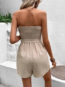 SHEIN VCAY Swiss Dot Belted Tube Romper - Apricot - View 2