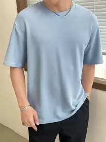 Manfinity VCAY Men Casual Solid Drop Shoulder Crew Neck Tee, Summer - Baby Blue - View 1