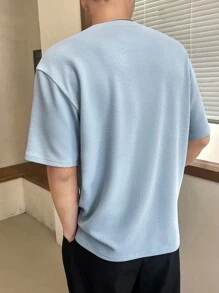 Manfinity VCAY Men Casual Solid Drop Shoulder Crew Neck Tee, Summer - Baby Blue - View 3