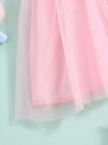 Niñas Vestido con estampado de conejo bajo con malla - Rosa - Ver 3