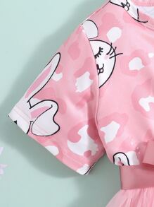 Niñas Vestido con estampado de conejo bajo con malla - Rosa - Ver 4