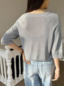 DAZY Top de punto unicolor de cuello redondo de manga raglán - Gris - Ver 2