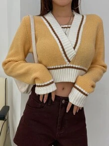 DAZY Jersey crop unido en contraste - Amarillo - Ver 1