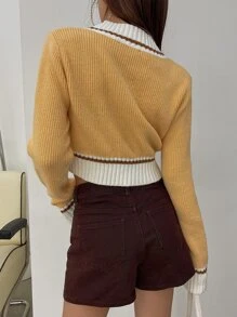 DAZY Jersey crop unido en contraste - Amarillo - Ver 2