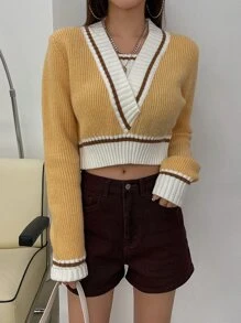 DAZY Jersey crop unido en contraste - Amarillo - Ver 3