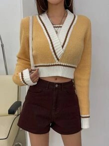 DAZY Jersey crop unido en contraste - Amarillo - Ver 4