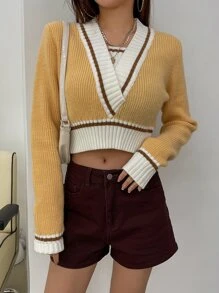 DAZY Jersey crop unido en contraste - Amarillo - Ver 5