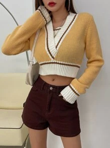 DAZY Jersey crop unido en contraste - Amarillo - Ver 6